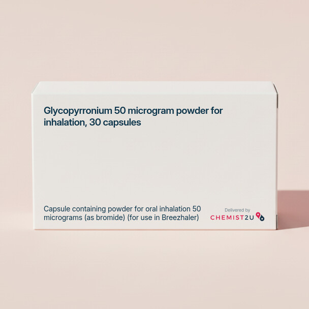 White plastic cylindrical medication container with Chemist2U logo.