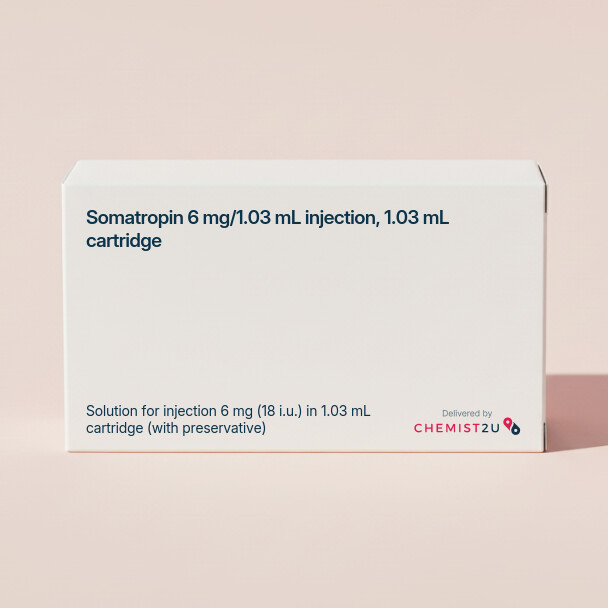 White plastic cylindrical medication container with Chemist2U logo.