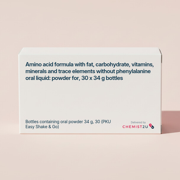 White plastic cylindrical medication container with Chemist2U logo.