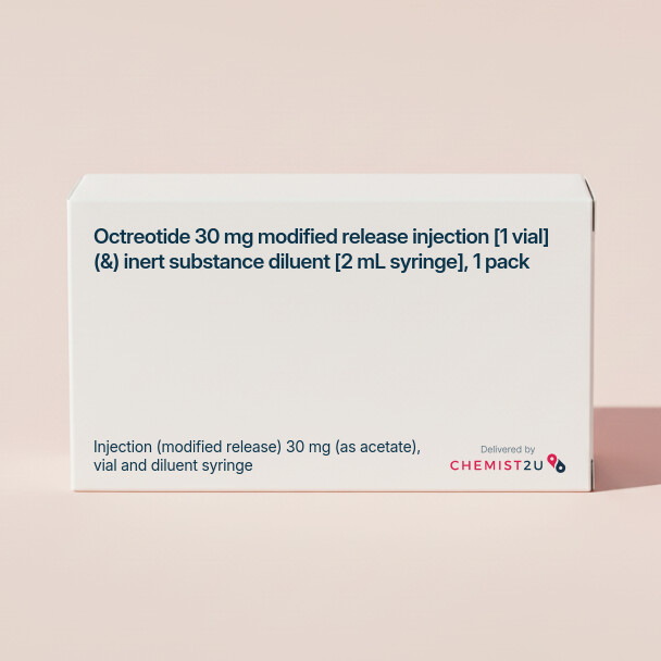 White plastic cylindrical medication container with Chemist2U logo.