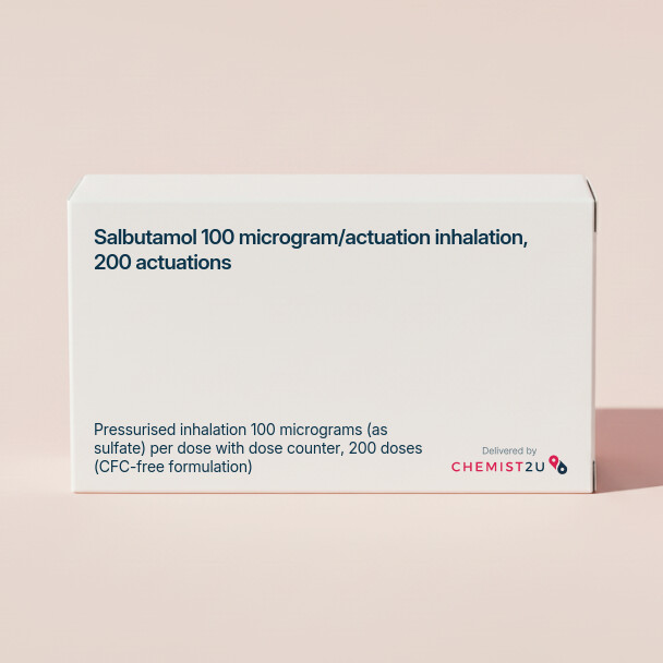 White plastic cylindrical medication container with Chemist2U logo.