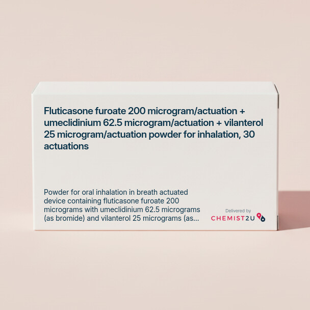 White plastic cylindrical medication container with Chemist2U logo.