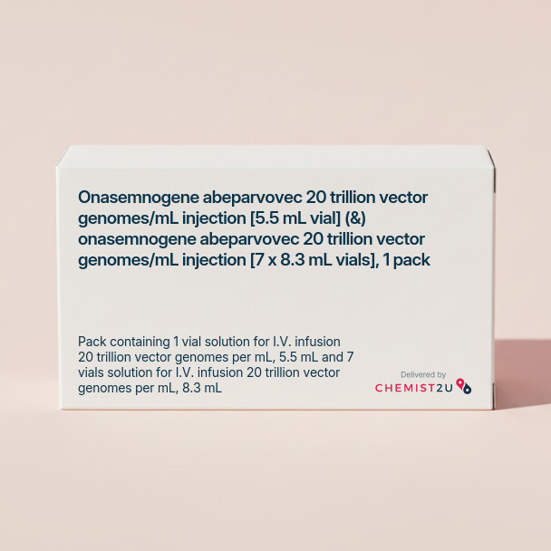 White plastic cylindrical medication container with Chemist2U logo.