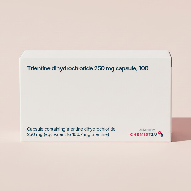 White plastic cylindrical medication container with Chemist2U logo.