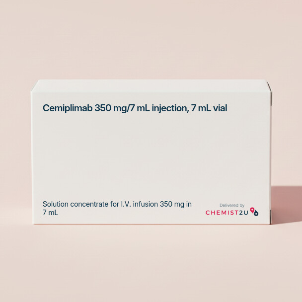 White plastic cylindrical medication container with Chemist2U logo.