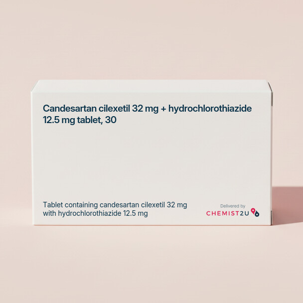 White plastic cylindrical medication container with Chemist2U logo.