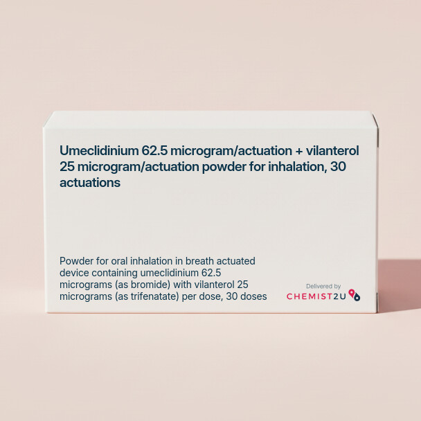 White plastic cylindrical medication container with Chemist2U logo.