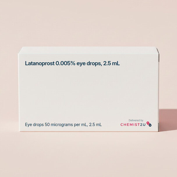 White plastic cylindrical medication container with Chemist2U logo.