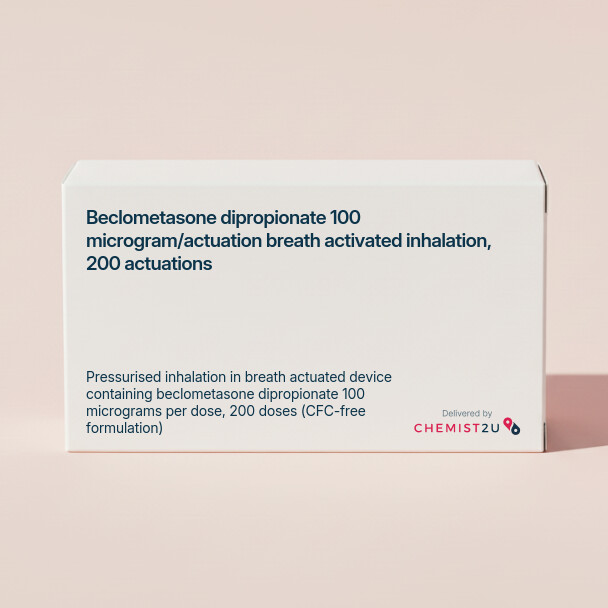 White plastic cylindrical medication container with Chemist2U logo.