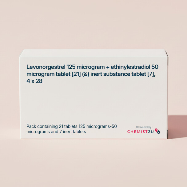 White plastic cylindrical medication container with Chemist2U logo.