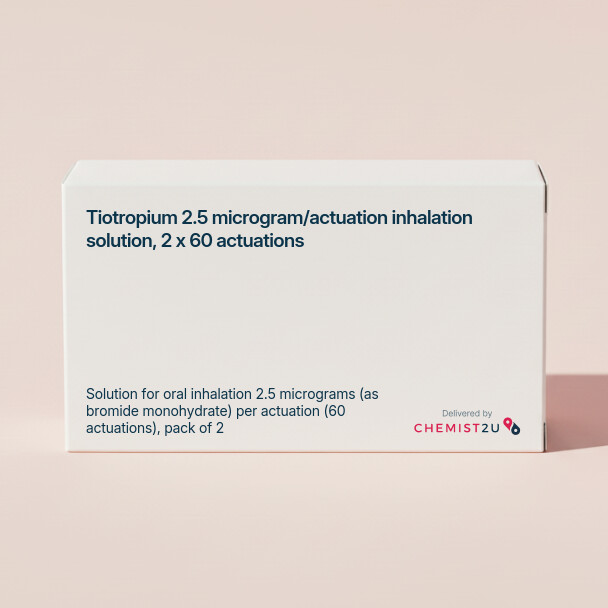 White plastic cylindrical medication container with Chemist2U logo.