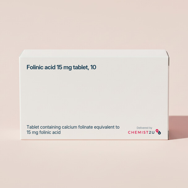 White plastic cylindrical medication container with Chemist2U logo.