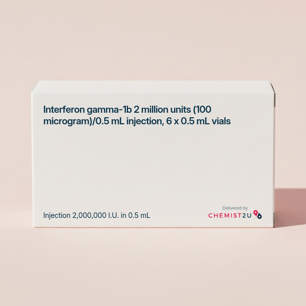 White plastic cylindrical medication container with Chemist2U logo.