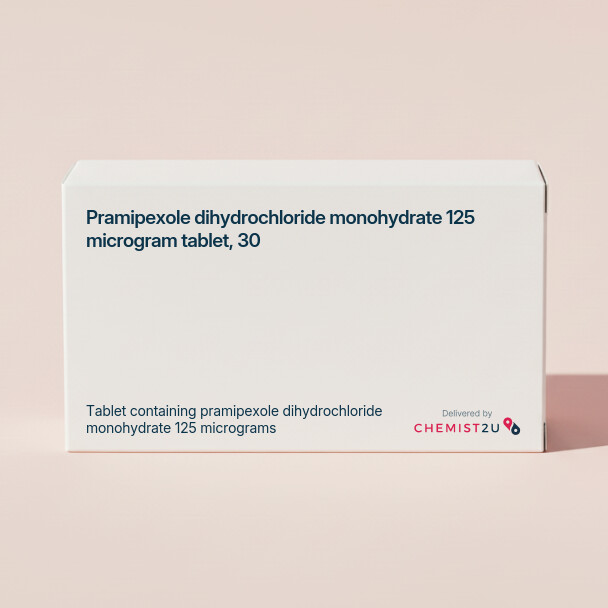 White plastic cylindrical medication container with Chemist2U logo.