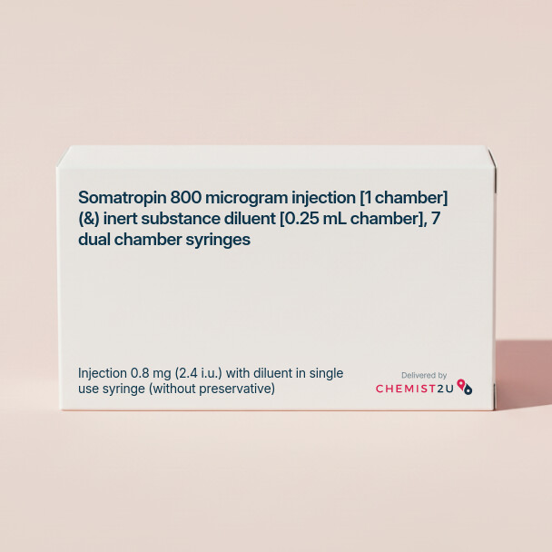 White plastic cylindrical medication container with Chemist2U logo.