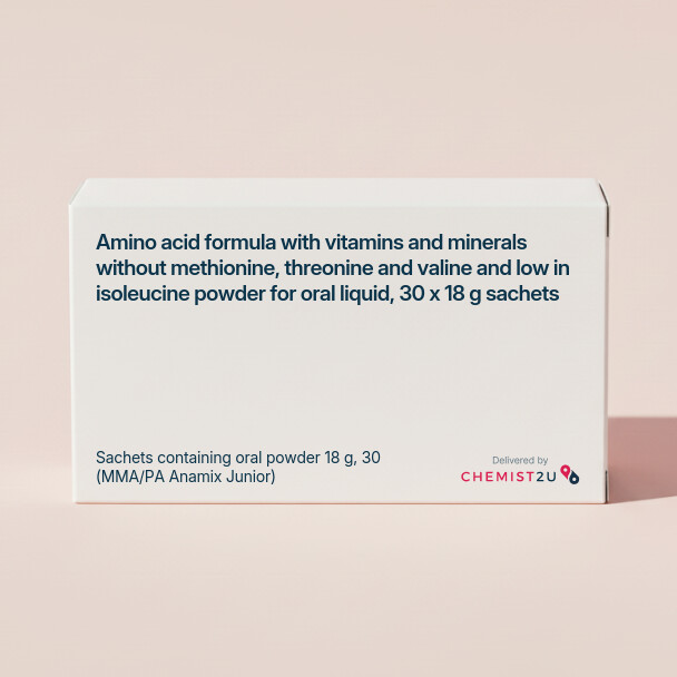 White plastic cylindrical medication container with Chemist2U logo.