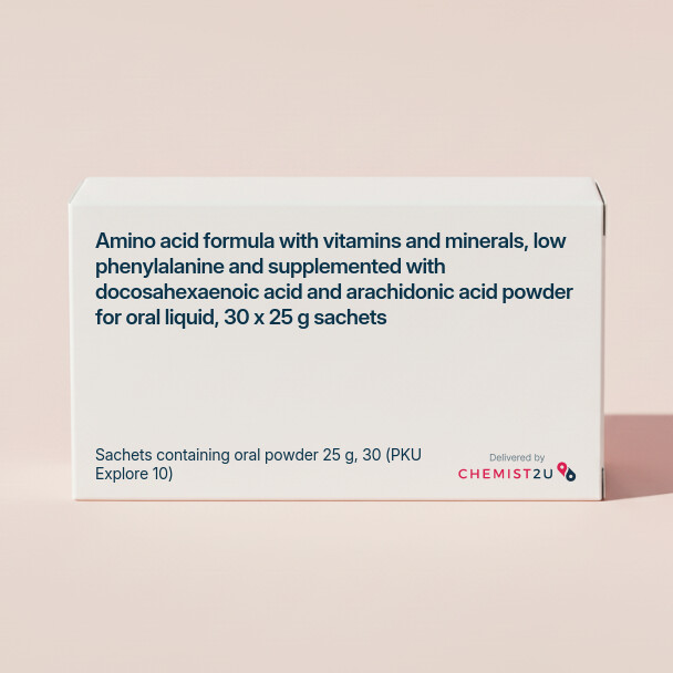 White plastic cylindrical medication container with Chemist2U logo.