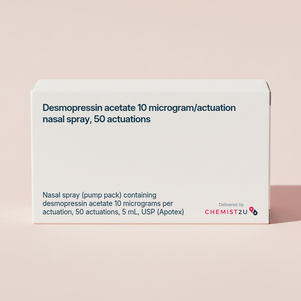 White plastic cylindrical medication container with Chemist2U logo.