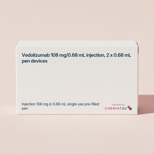 White plastic cylindrical medication container with Chemist2U logo.