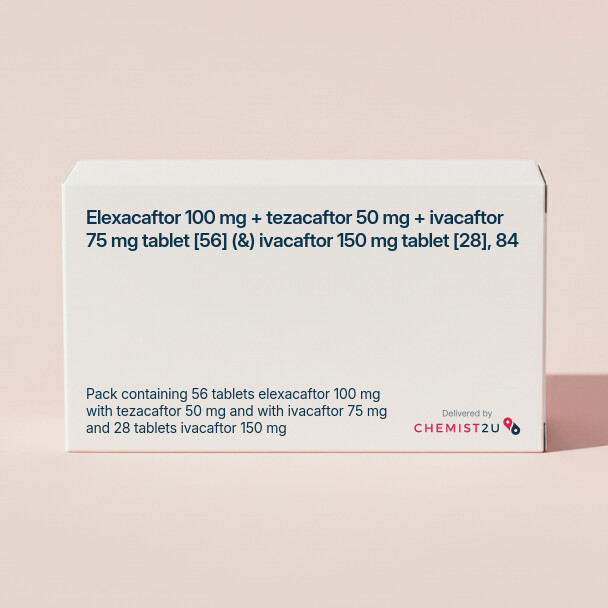 White plastic cylindrical medication container with Chemist2U logo.