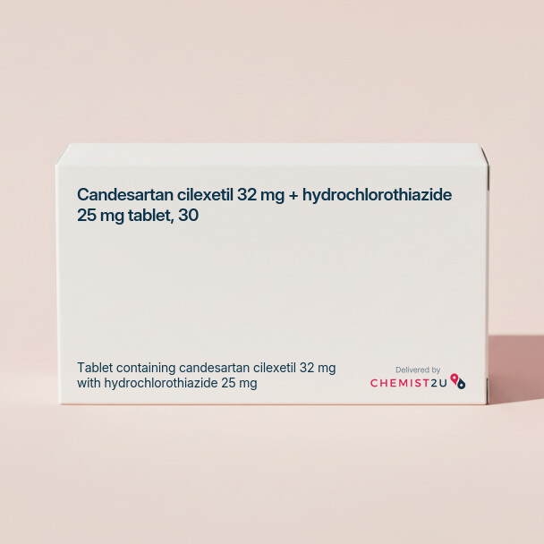 White plastic cylindrical medication container with Chemist2U logo.