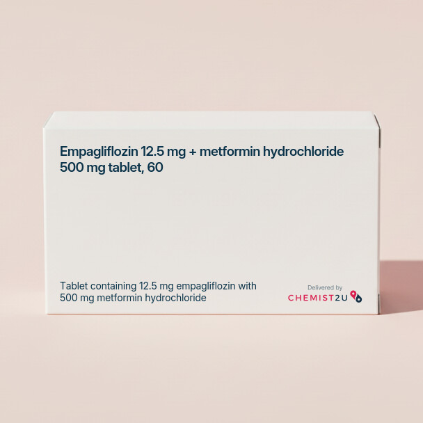 White plastic cylindrical medication container with Chemist2U logo.