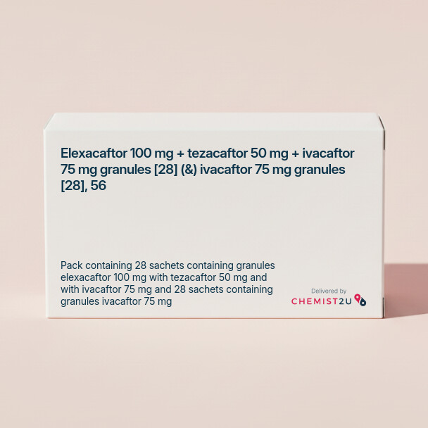 White plastic cylindrical medication container with Chemist2U logo.