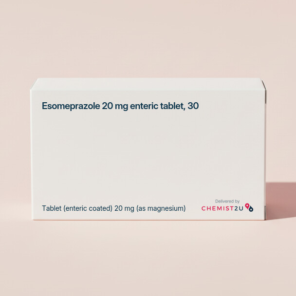 White plastic cylindrical medication container with Chemist2U logo.