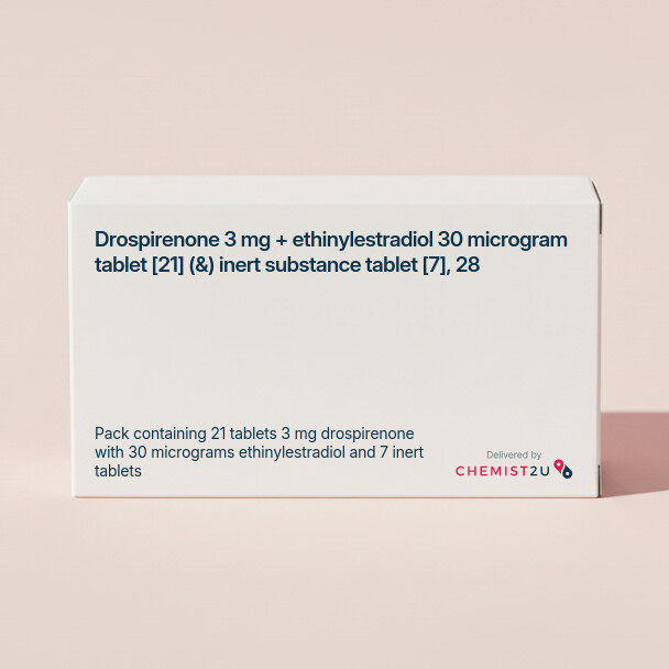 White plastic cylindrical medication container with Chemist2U logo.