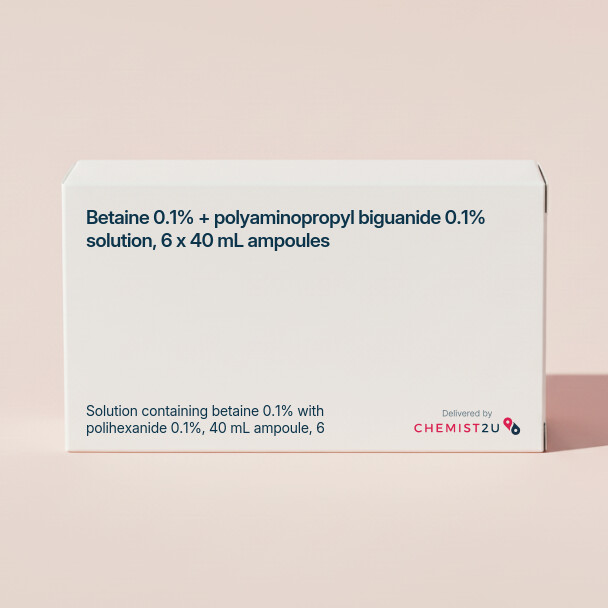 White plastic cylindrical medication container with Chemist2U logo.