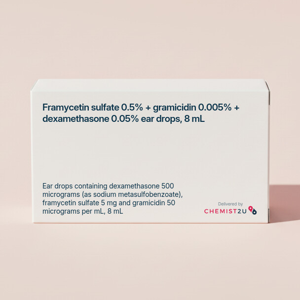 White plastic cylindrical medication container with Chemist2U logo.