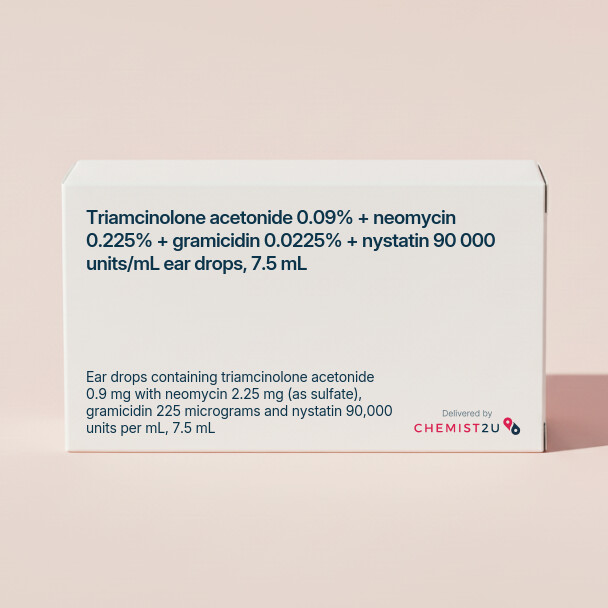 White plastic cylindrical medication container with Chemist2U logo.