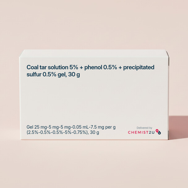 White plastic cylindrical medication container with Chemist2U logo.