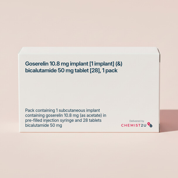 White plastic cylindrical medication container with Chemist2U logo.