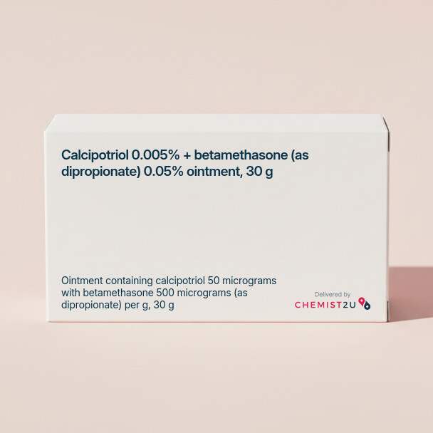 White plastic cylindrical medication container with Chemist2U logo.