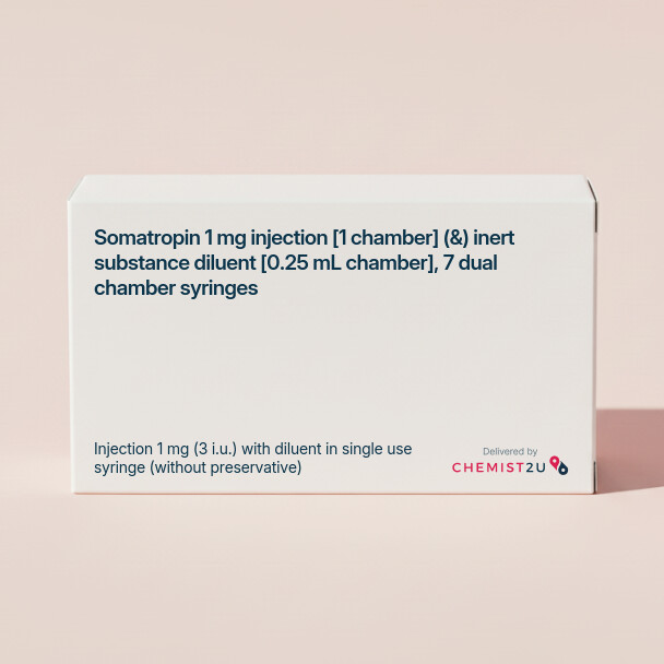 White plastic cylindrical medication container with Chemist2U logo.