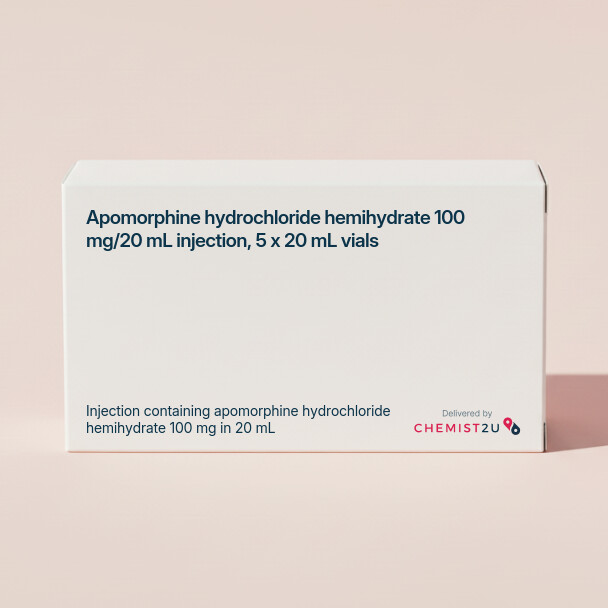 White plastic cylindrical medication container with Chemist2U logo.