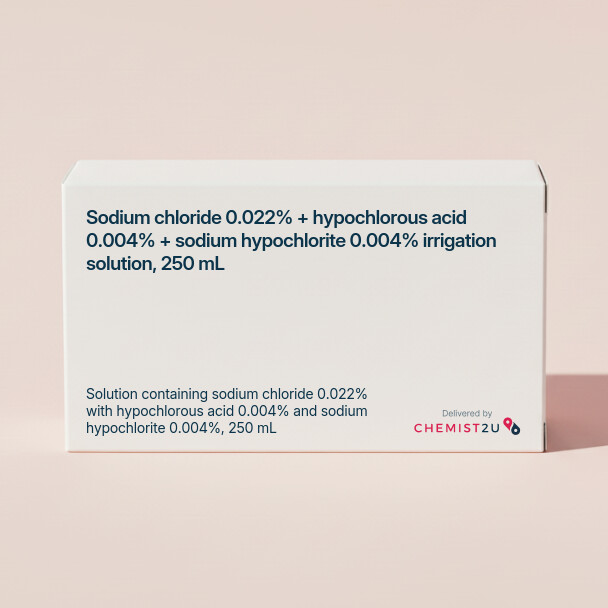 White plastic cylindrical medication container with Chemist2U logo.