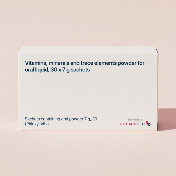 White plastic cylindrical medication container with Chemist2U logo.