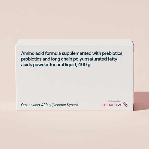 White plastic cylindrical medication container with Chemist2U logo.