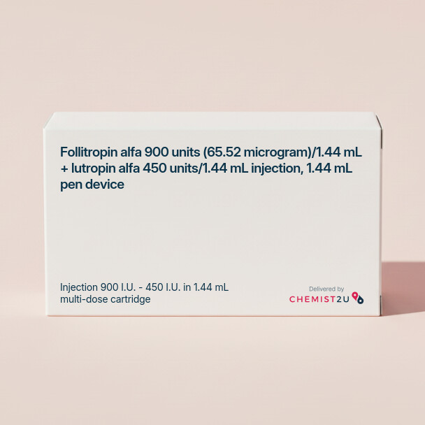 White plastic cylindrical medication container with Chemist2U logo.