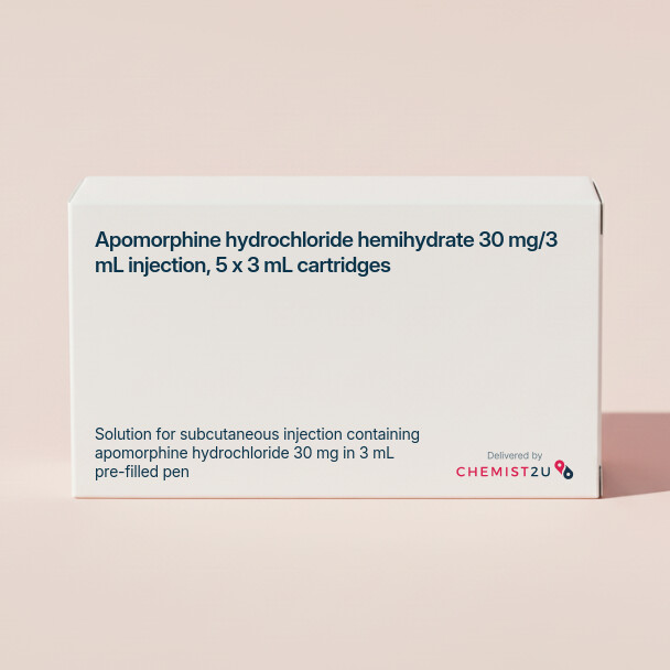 White plastic cylindrical medication container with Chemist2U logo.