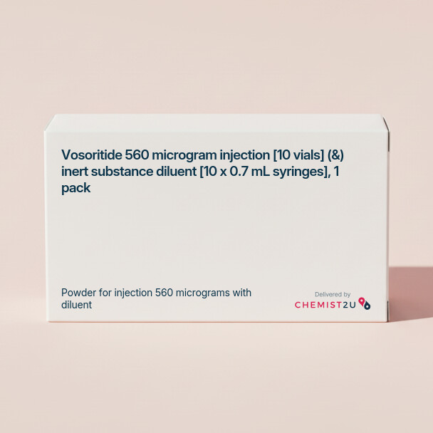 White plastic cylindrical medication container with Chemist2U logo.