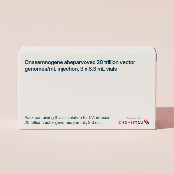 White plastic cylindrical medication container with Chemist2U logo.