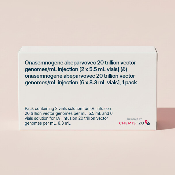 White plastic cylindrical medication container with Chemist2U logo.