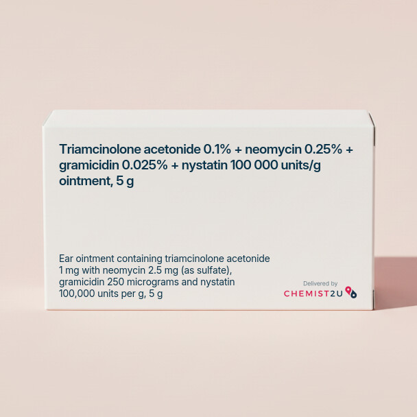 White plastic cylindrical medication container with Chemist2U logo.