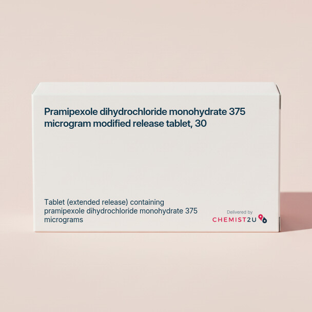 White plastic cylindrical medication container with Chemist2U logo.