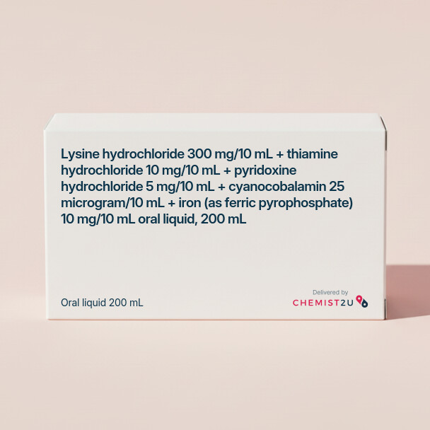 White plastic cylindrical medication container with Chemist2U logo.