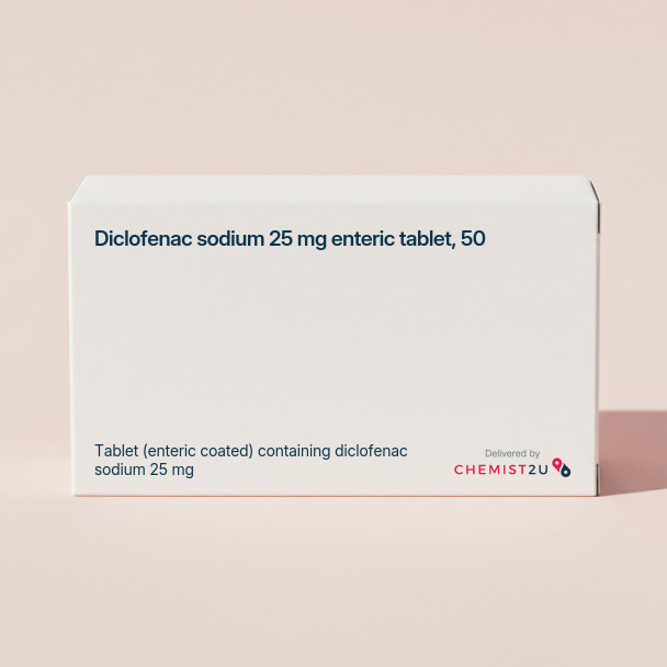 White plastic cylindrical medication container with Chemist2U logo.