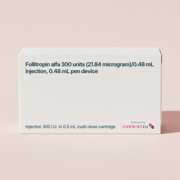 White plastic cylindrical medication container with Chemist2U logo.